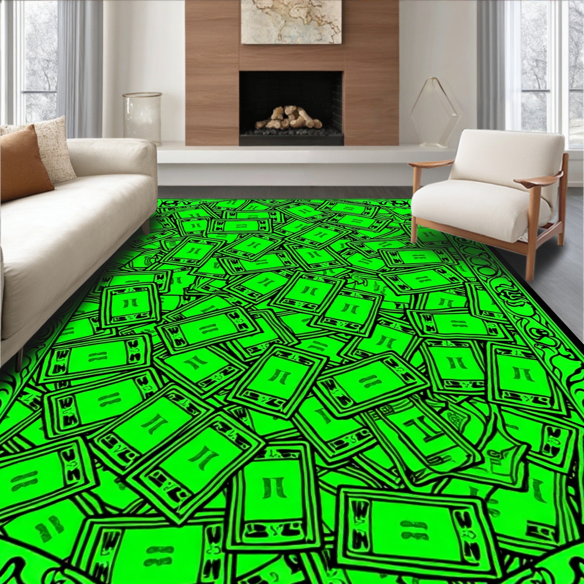Vibrant Neon Green Playing Cards Cluster Rug