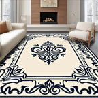 Dark Navy Ivory Ornate Scroll Rug