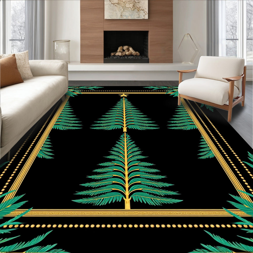 Green Pine Trees Gold Border Rug