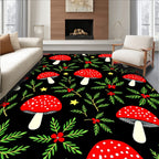 Whimsical Red Mushroom Holly Stars Rug