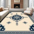 Elegant Navy Blue Floral Medallion Rug