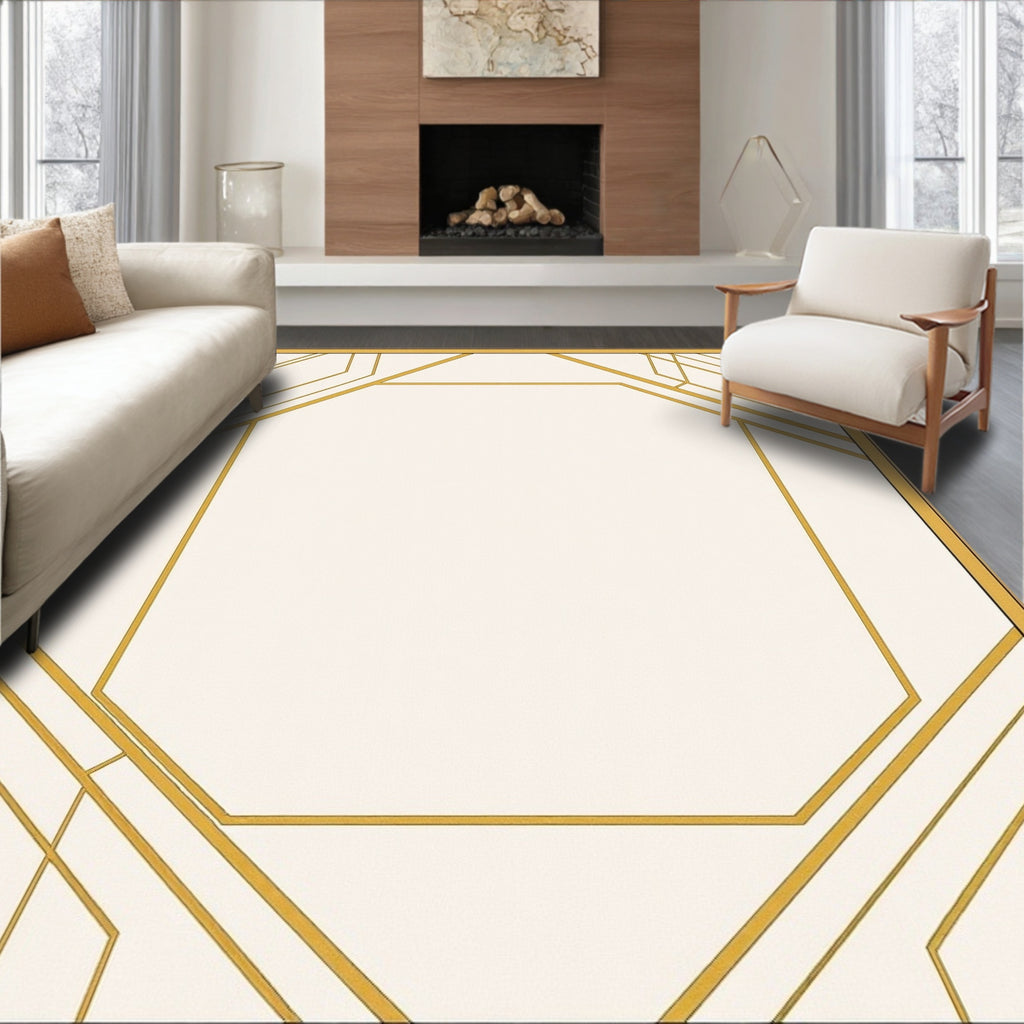 Golden Art Deco Geometric Frame Rug