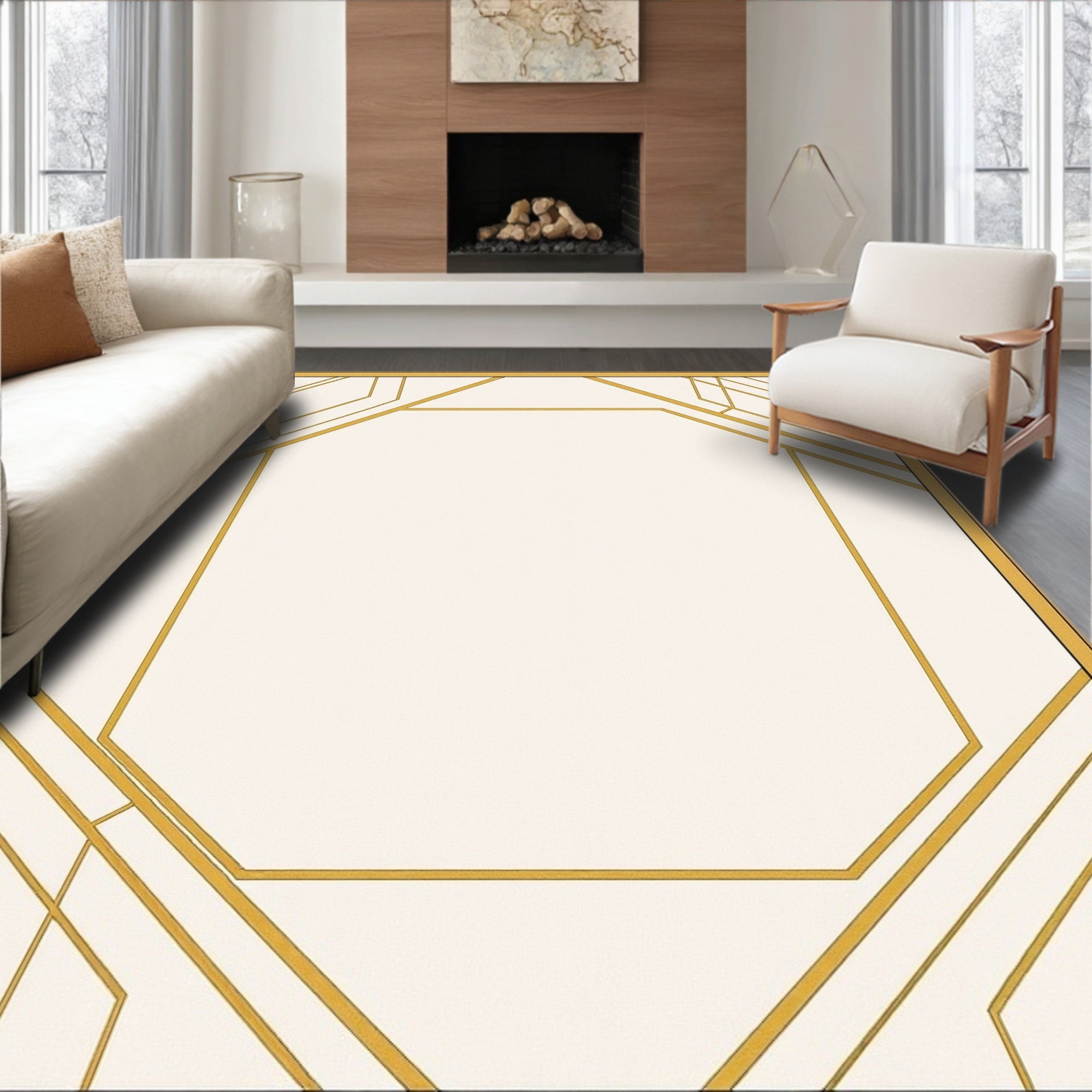Golden Art Deco Geometric Frame Rug