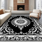 Black White Mandala Floral Border Rug