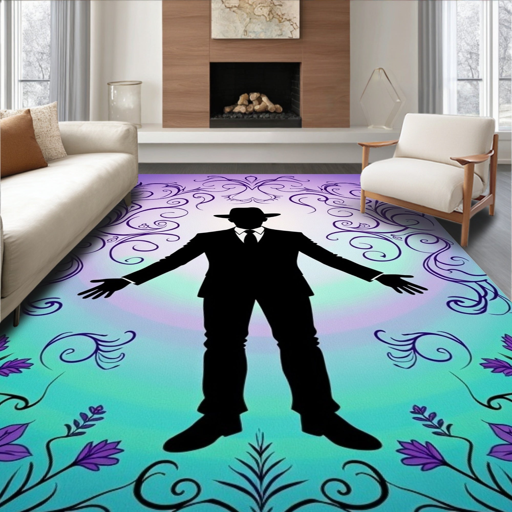 Purple Floral Silhouette Suit Rug