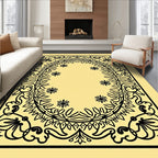 Ornate Black Floral Laurel Border Rug