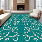 Teal Vine Leaf Scrollwork Medallion Rug