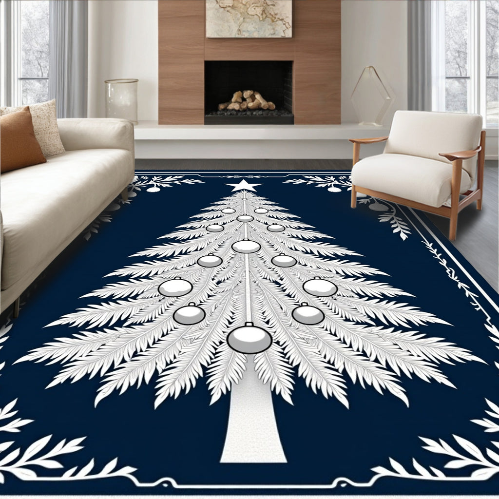 White Christmas Tree Festive Border Rug