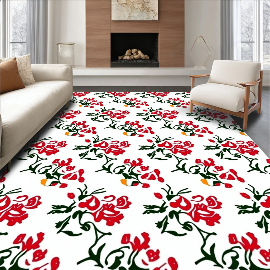 Vibrant Red Floral Spray Arrangement Rug