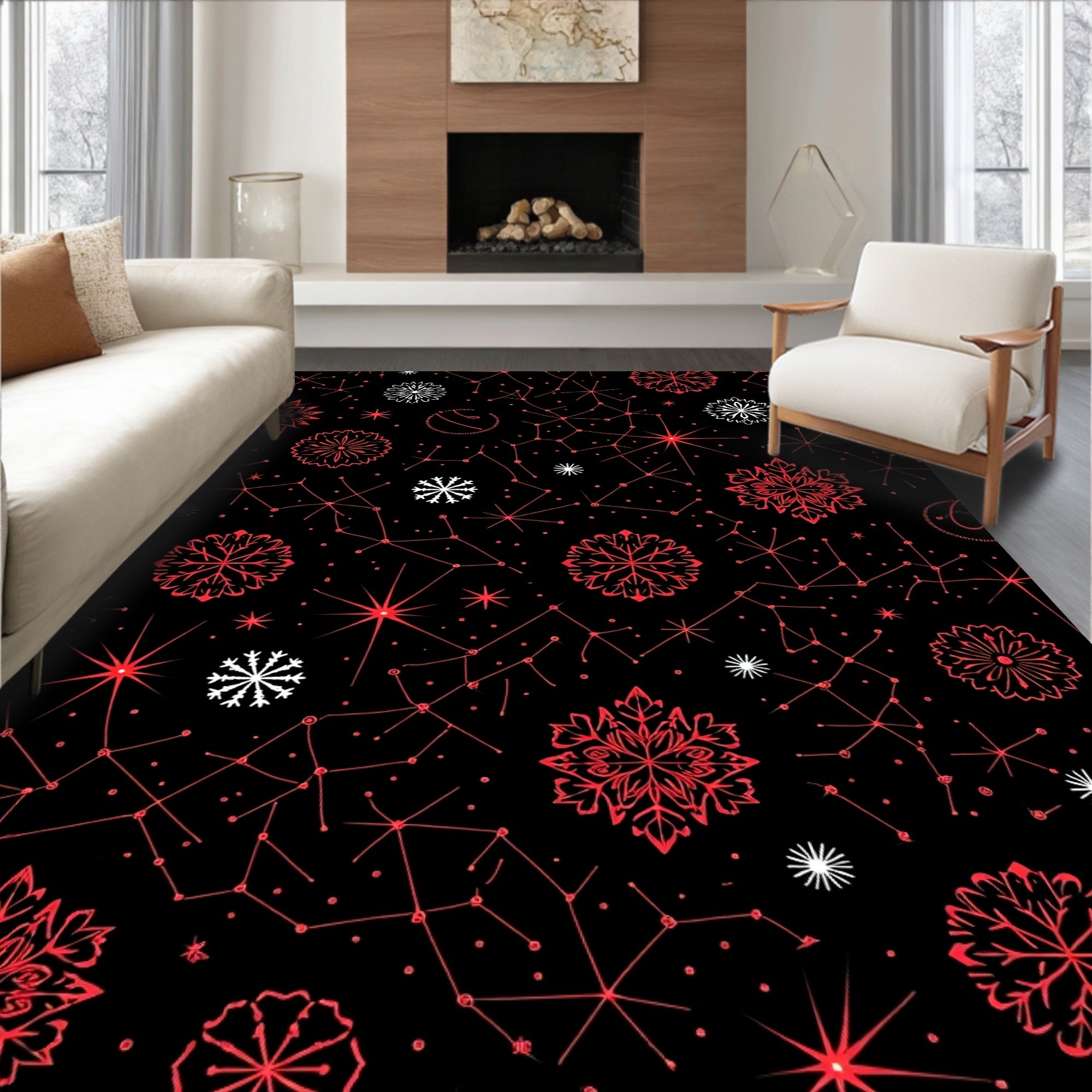 Crimson Snowflake Constellation Medley Rug