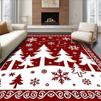 Crimson Winter Forest Snowflake Scene Rug