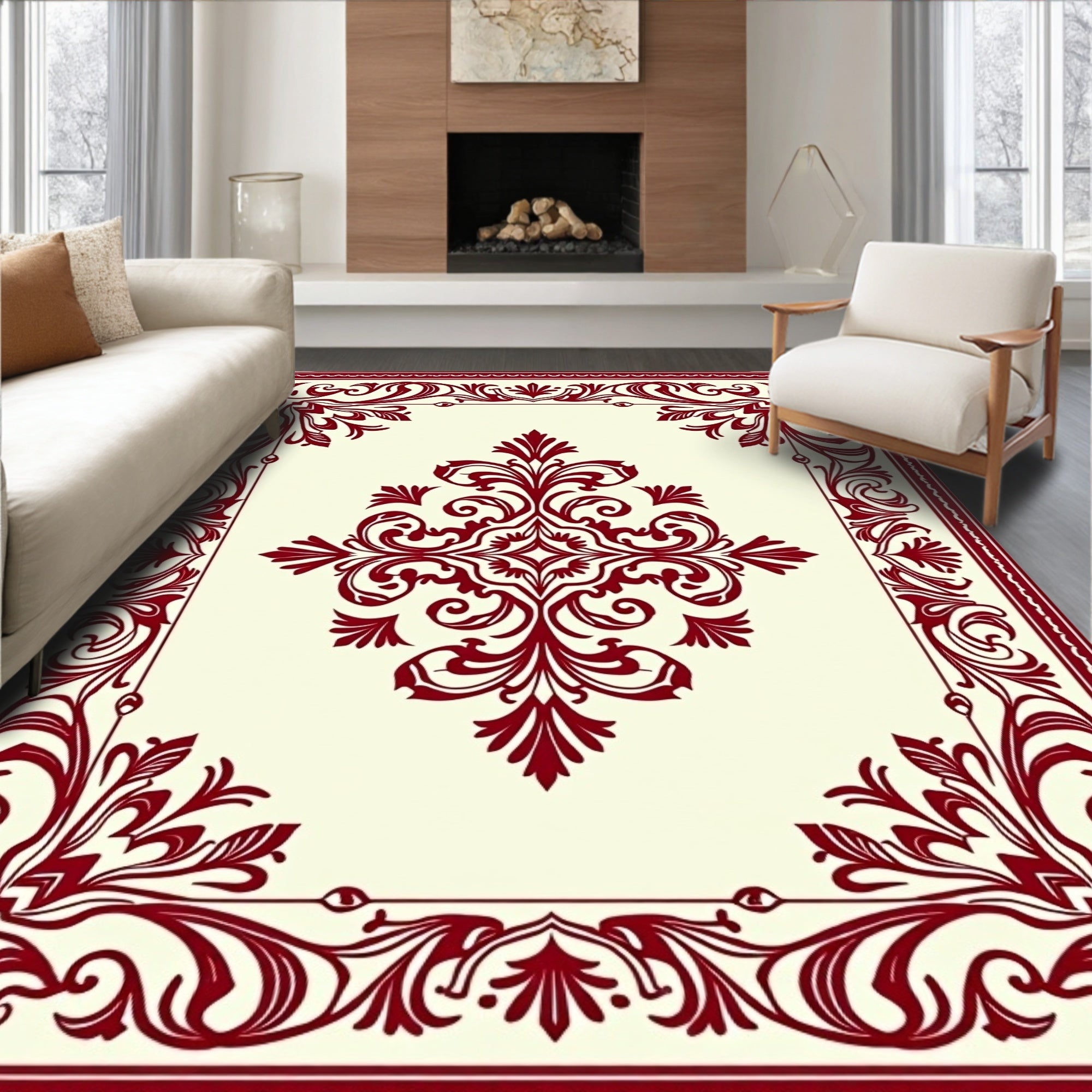 Crimson Floral Baroque Medallion Rug