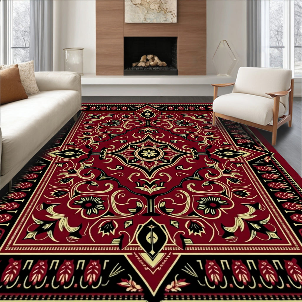 Deep Red Floral Medallion Kaleidoscope Rug