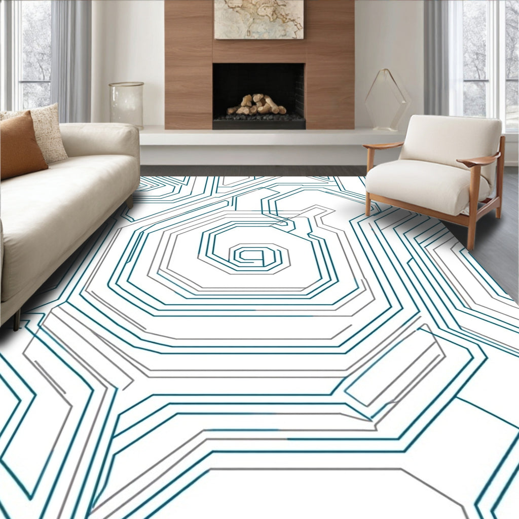 Circuit Board Teal Geometric Array Rug