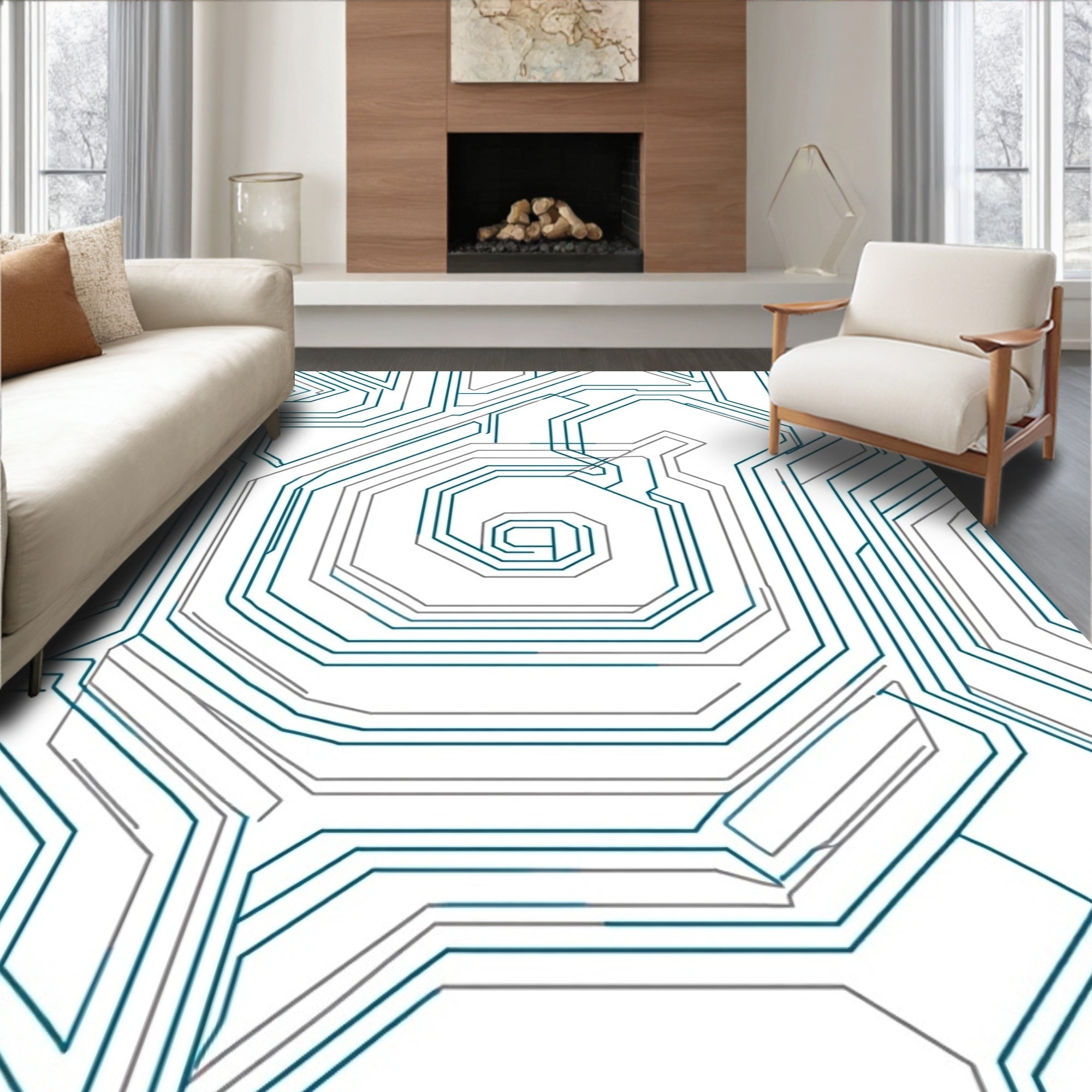 Circuit Board Teal Geometric Array Rug