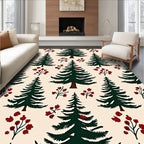 Evergreen Emerald Trees Red Berries Rug