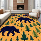 Dark Blue Bears With Evergreen Forest Rug