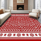 Crimson White Folkloric Geometric Bloom Rug