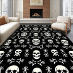 Black White Skull Medallion Tassel Rug