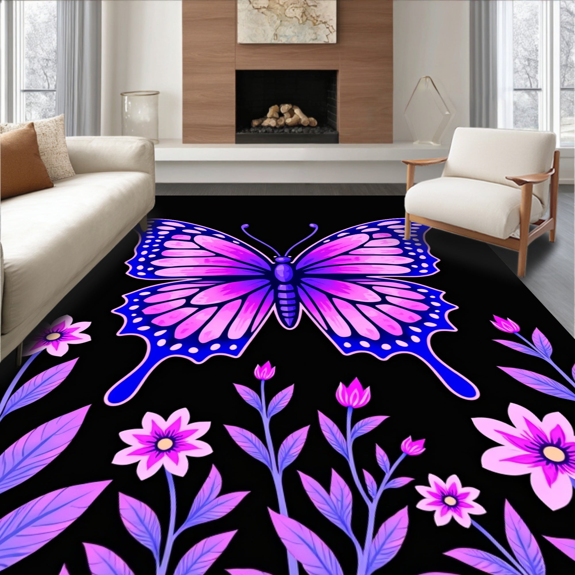 Vibrant Butterfly Bloom Garden Rug