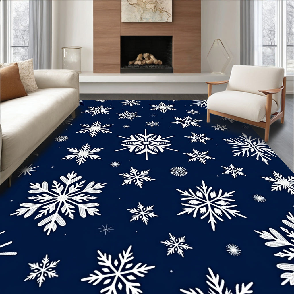 Navy Blue Snowflake Scatter Rug