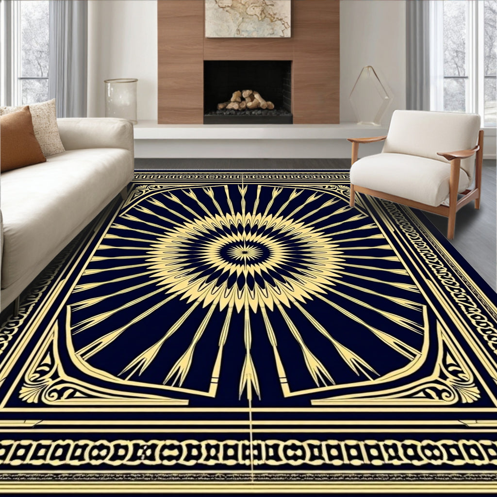 Navy Gold Sunburst Geometric Rug