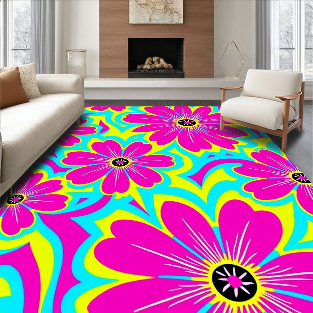 Vibrant Pink Floral Swirls Rug