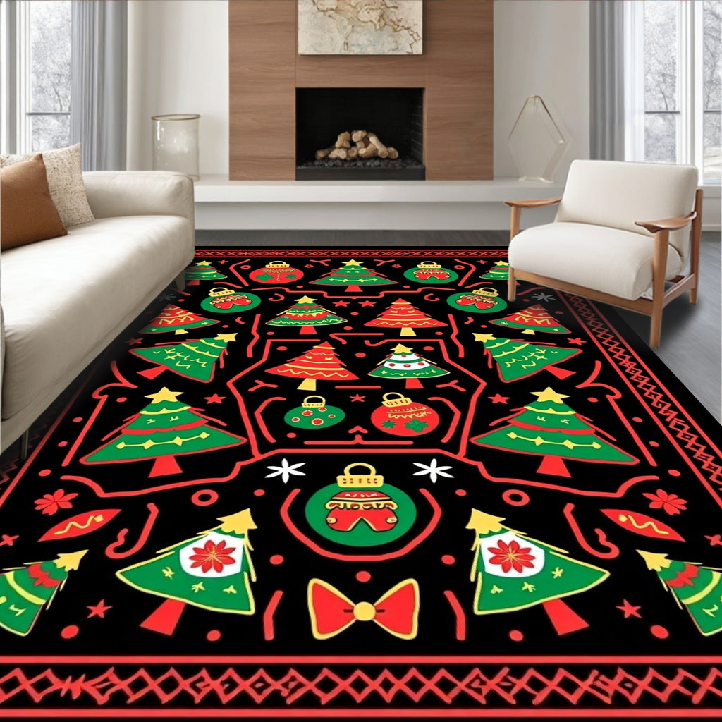Holiday Christmas Tree Ornaments Festive Rug