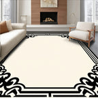 Black Cream Ornate Scrollwork Border Rug