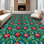 Red Ornate Christmas Orbs Greenery Rug