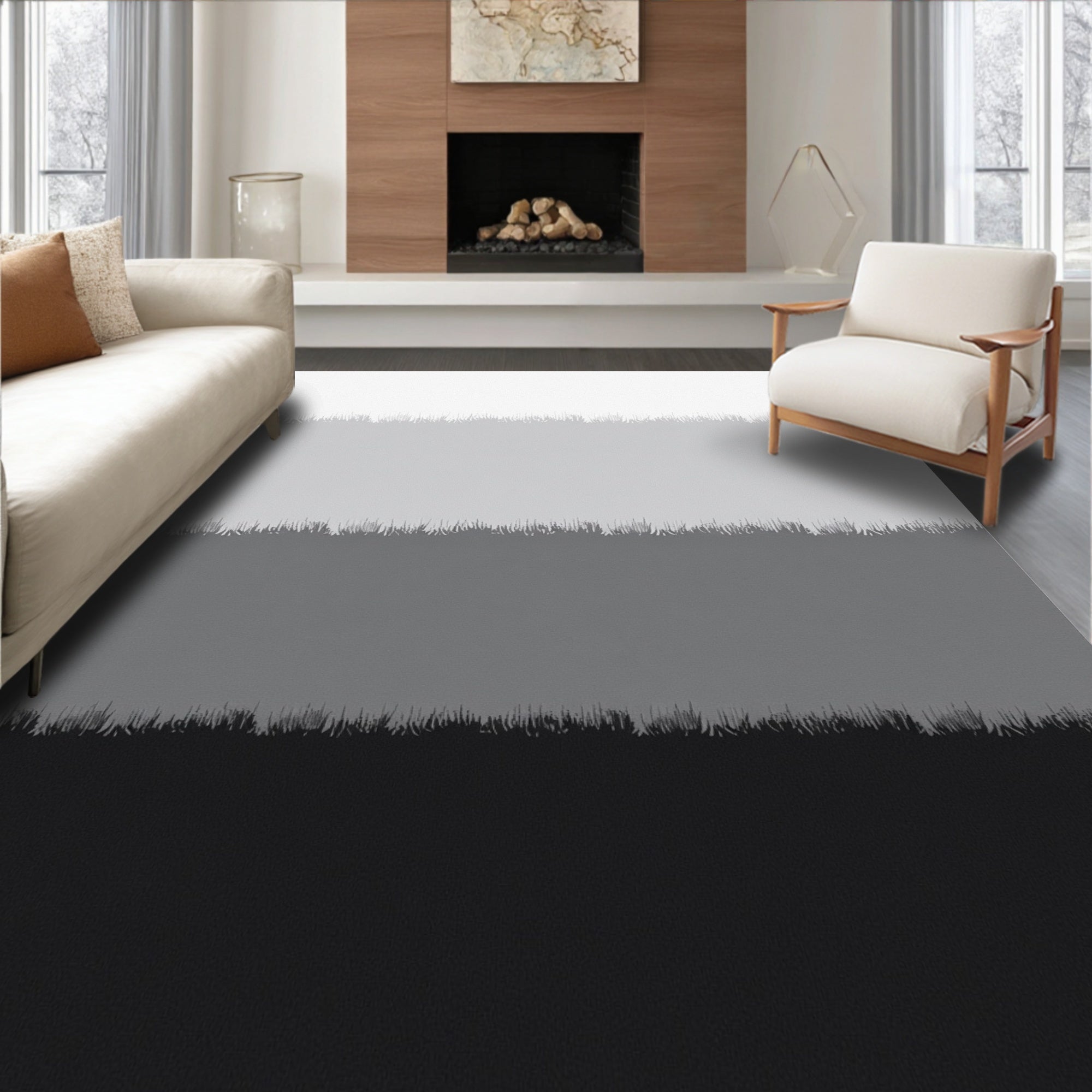Monochromatic Gradient Ombre Stripes Rug