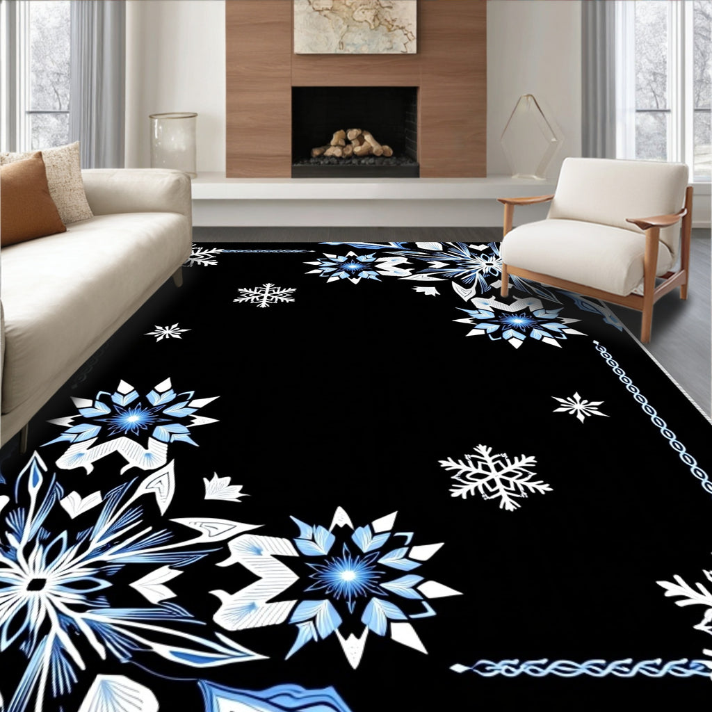 Winter White Blue Snowflake Medallion Rug