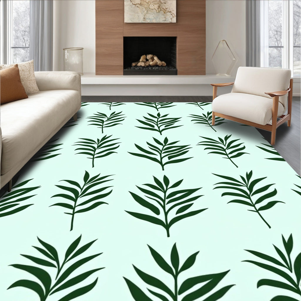 Deep Green Leafy Tropical Spread Rug