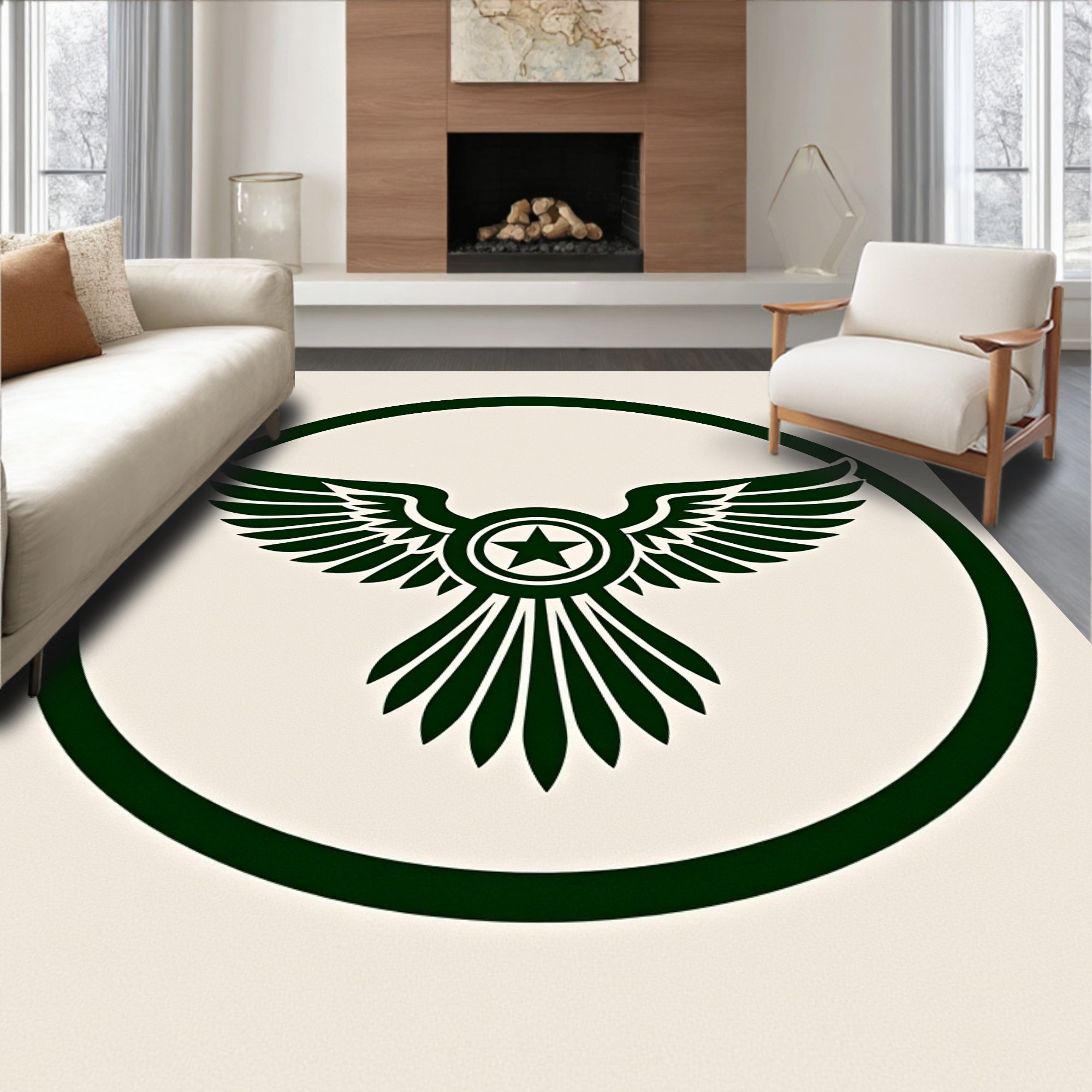 Dark Green Winged Star Emblem Rug