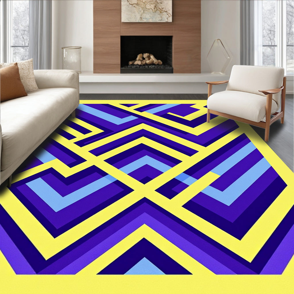 Vibrant Geometric Chevron Maze Rug