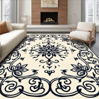 Ornate Cream and Navy Floral Frame Rug