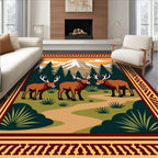 Woodland Deer Mountain Scene Landscape Rug