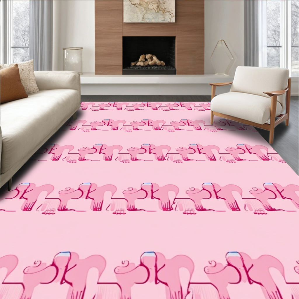 Whimsical Pink Elephant Repeat Rug