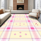 Soft Pink Plaid Dot Flower Rug
