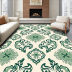 Green Floral Scroll Medallion Rug