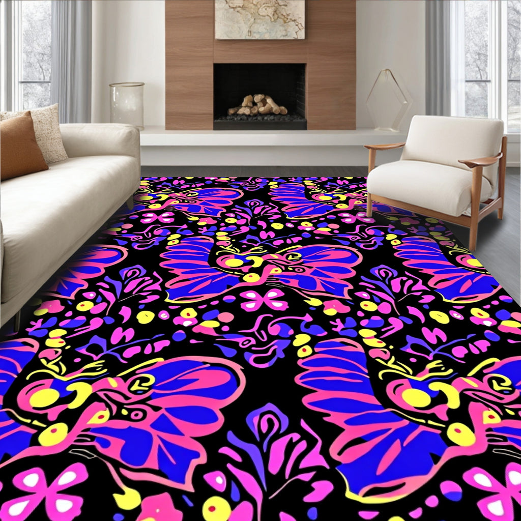 Vibrant Butterfly Garden Floral Medallion Rug
