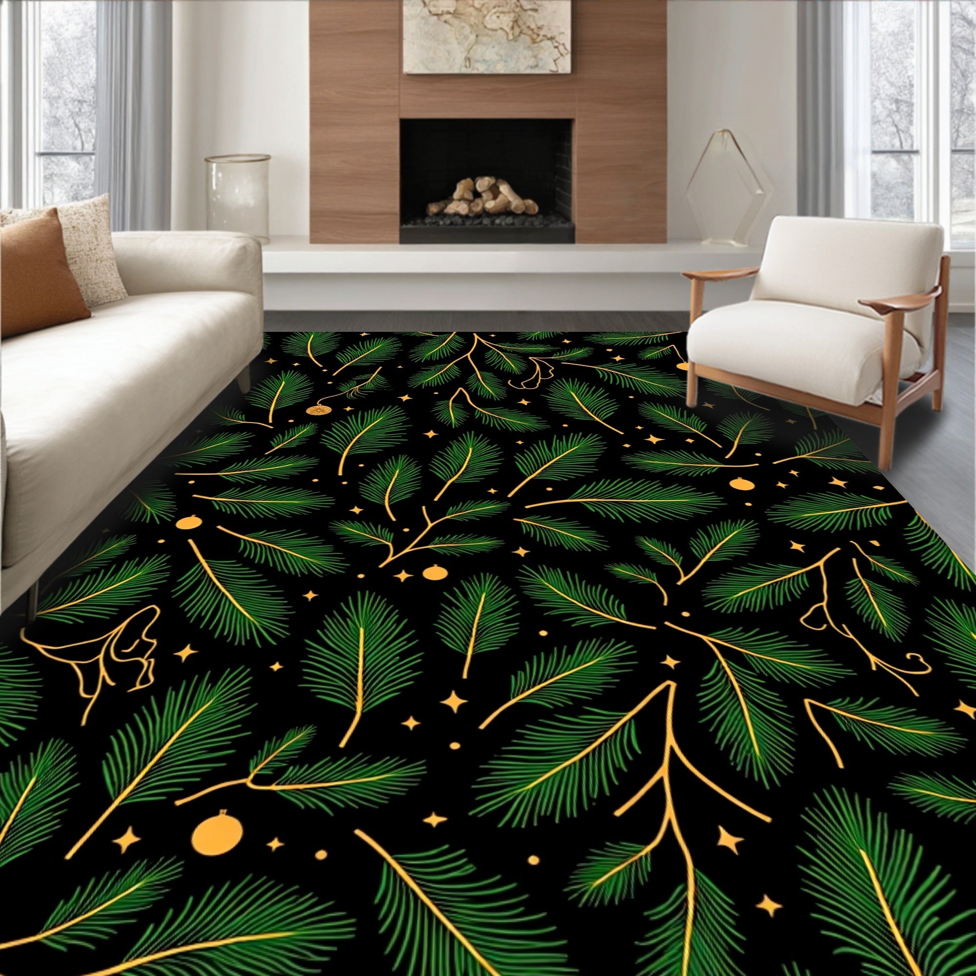 Evergreen Festive Starburst Holiday Branches Rug