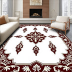 Deep Red Off White Ornate Symmetry Rug