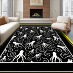 Whimsical White Octopus Swirl Black Rug