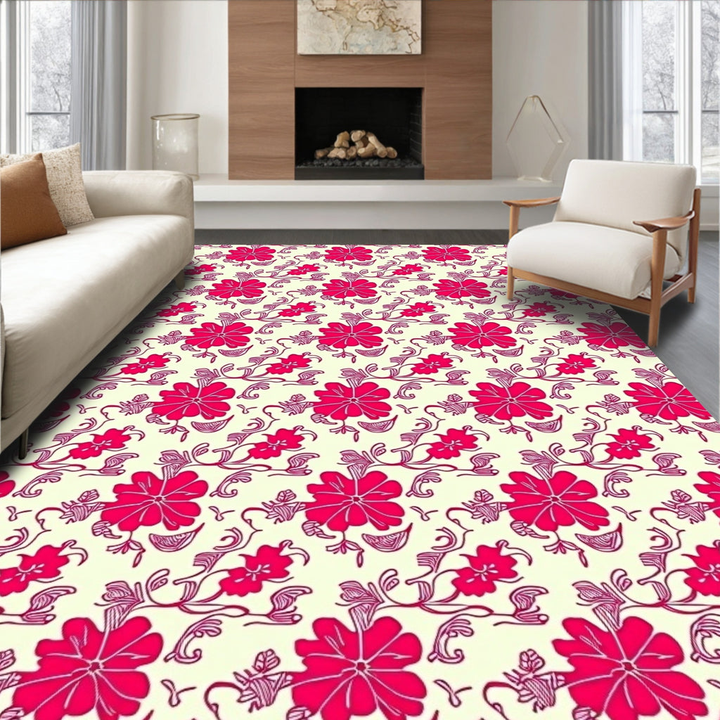 Crimson Floral Vines Repeat Rug