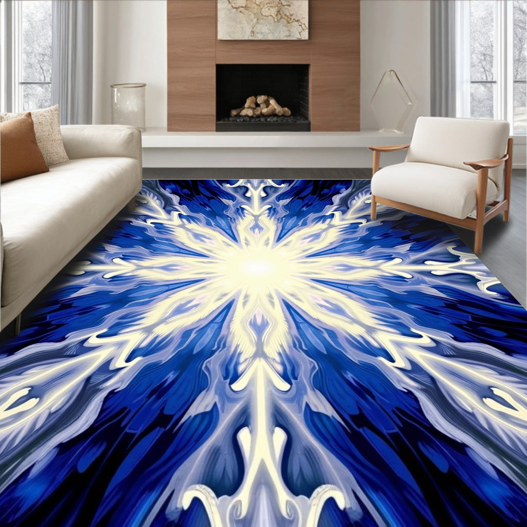 Radiant Blue Sunburst Mandala Rug