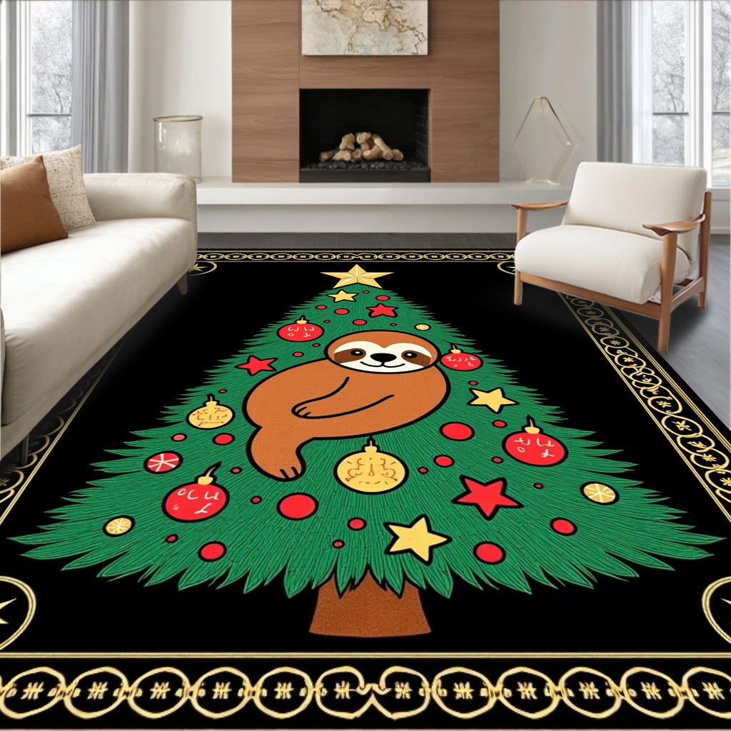 Whimsical Sloth Christmas Tree Holiday Rug