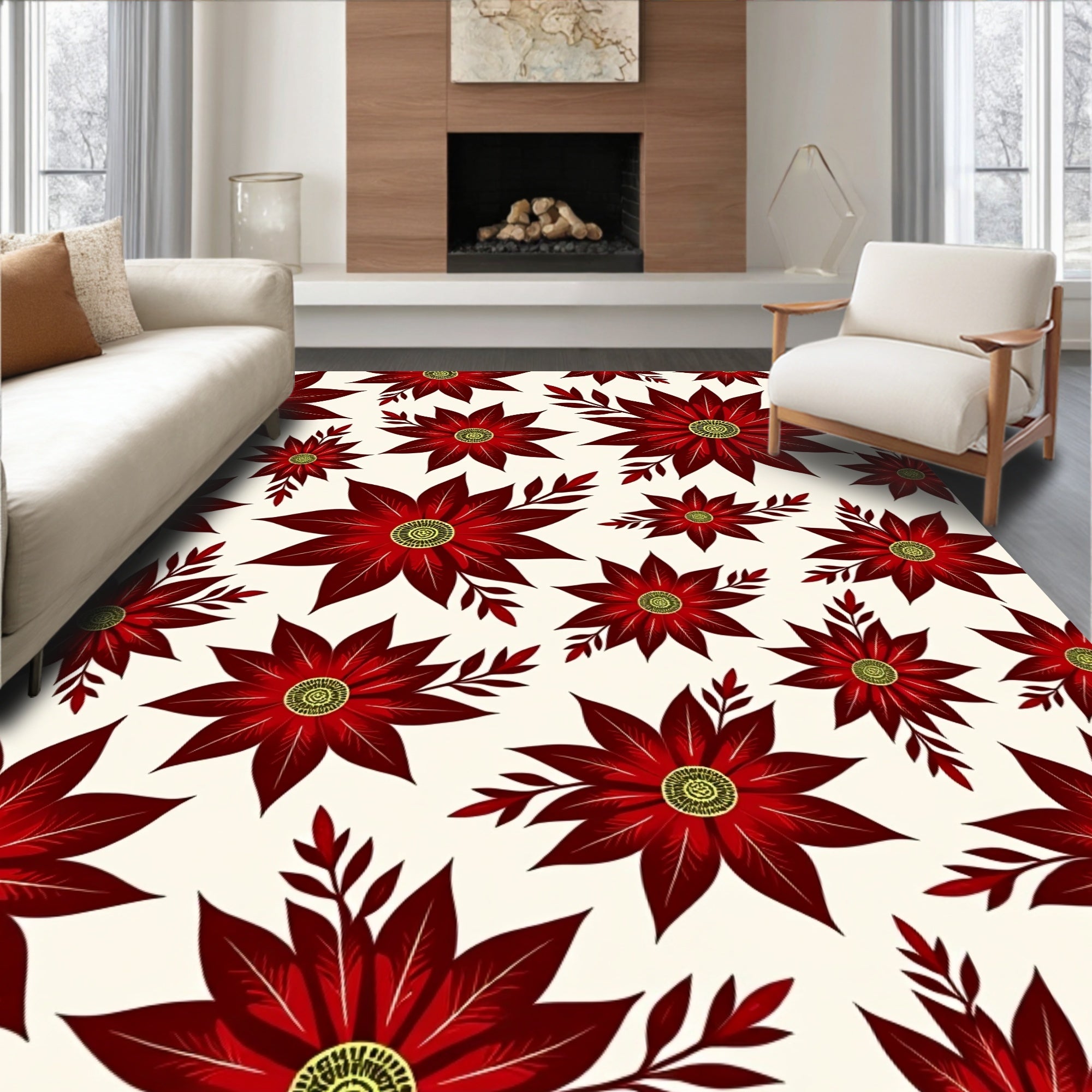 Crimson Petal Floral Arrangement Rug