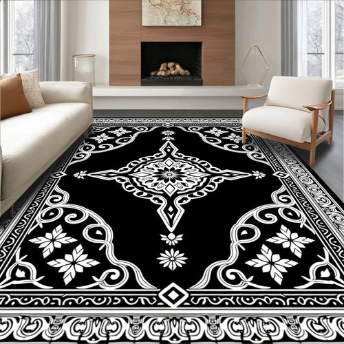 Black Ivory Floral Medallion Centerpiece Rug