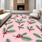 Pink Holly Berry Branches Rug